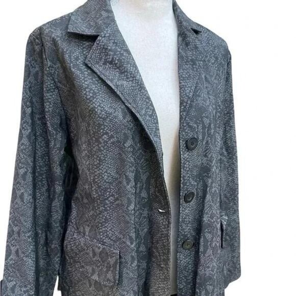 Vintage 1980s-90s Black & Gray Snake-Reptile Print Trench Coat - Picture 3 of 11